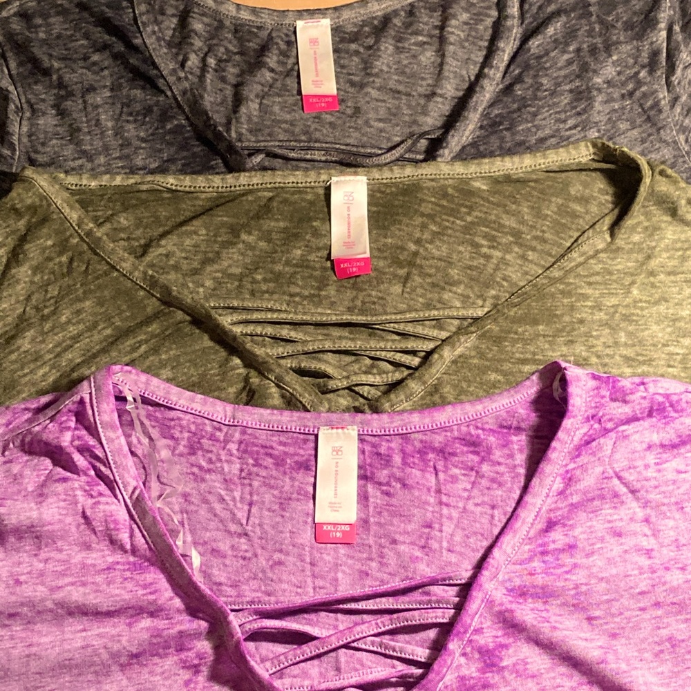 3 pack 🖤💚💜 of NOBO/No Boundaries cross-cross slub Tees (Jr XXL - 19)
